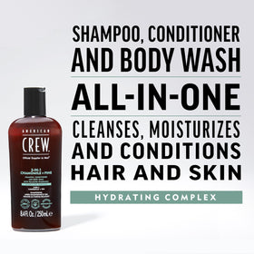 AMERICAN CREW Shampooing 3-en-1, vue arrière avec ingrédients