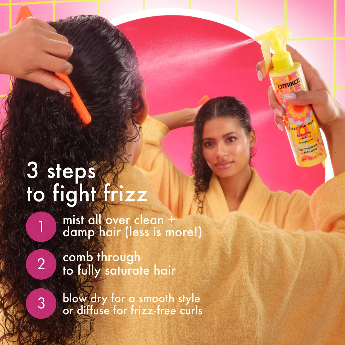 Amika Frizz-Me-Not dans un environnement de salle de bain