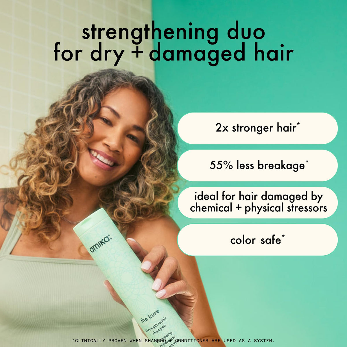 Amika Shampoo de Réparation Kure 1000ml, dos du flacon