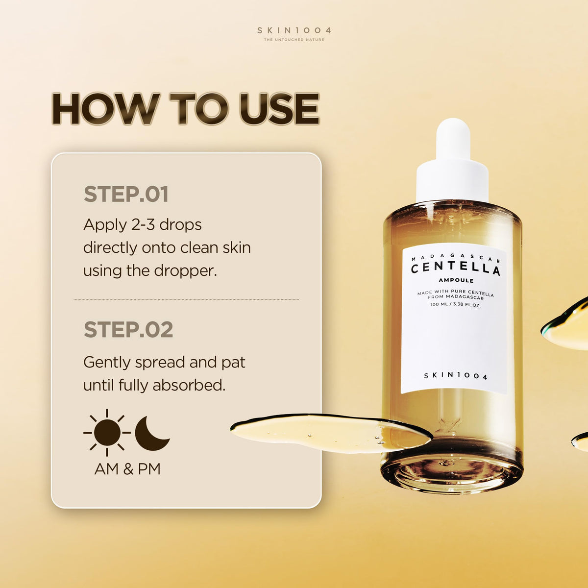 Ampoule SKIN1004 Madagascar Centella sur une surface en bois