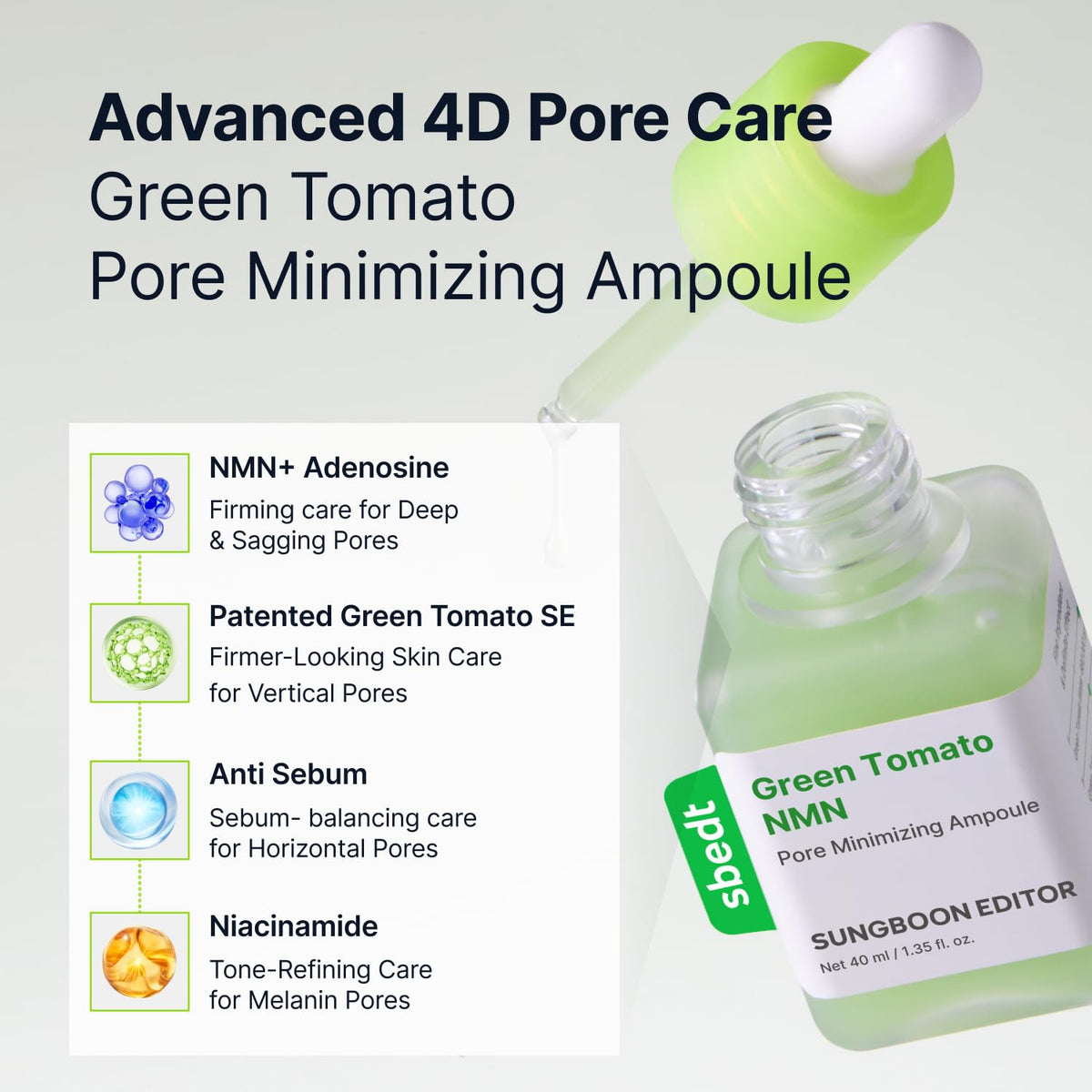 Ampoule SUNGBOON EDITOR avec étiquette et informations sur les ingrédients