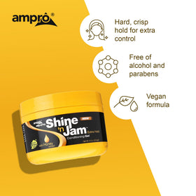 AmPro Shine-n-Jam Maximum Hold sur une coiffe élégante