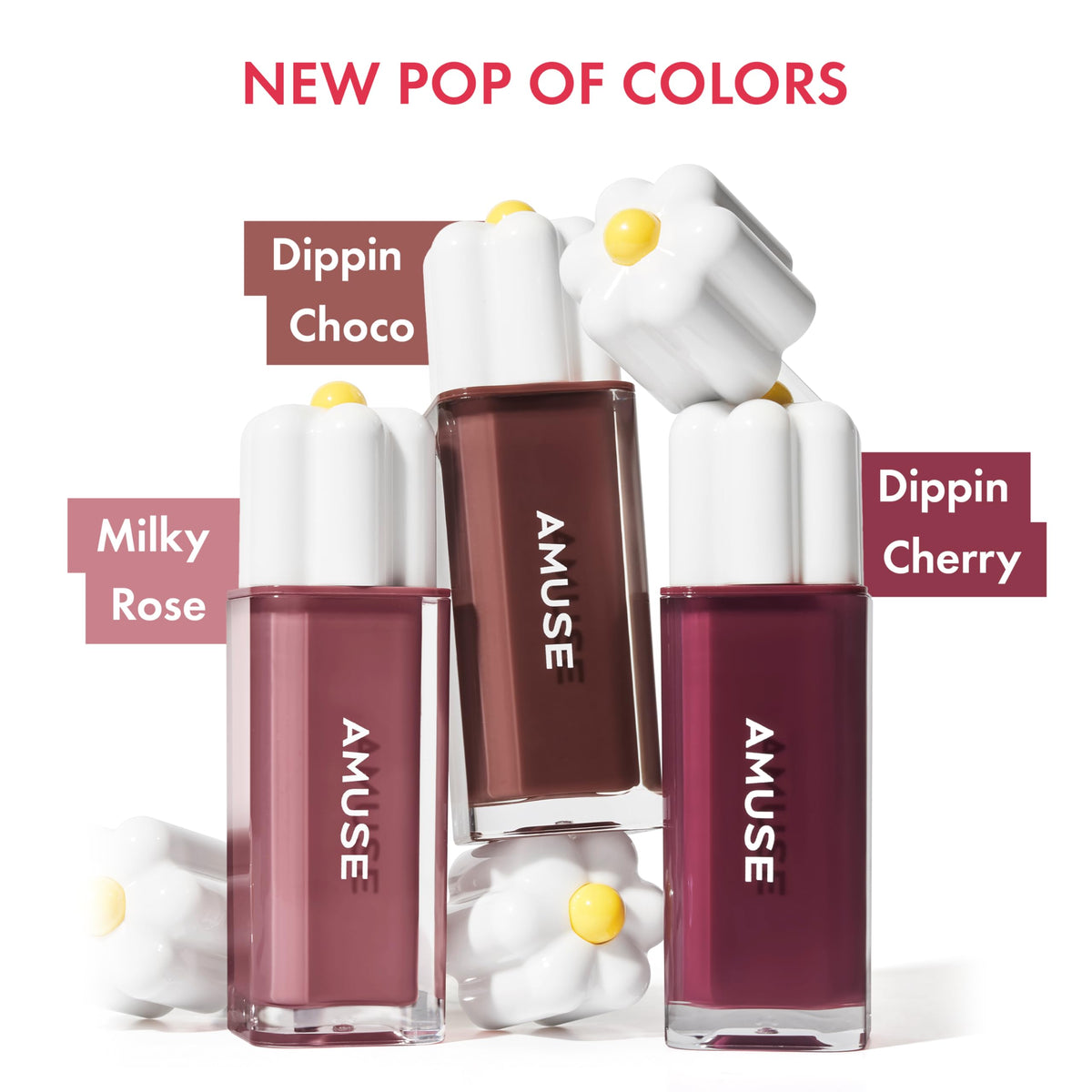 Amuse Daisy Flower Dew Tint DIPPIN CHERRY en usage sur les lèvres