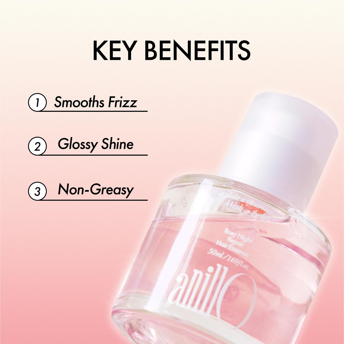 ANILLO Huile de Cheveux Réparatrice Rosy Night 50ml avec bouchon ouvert