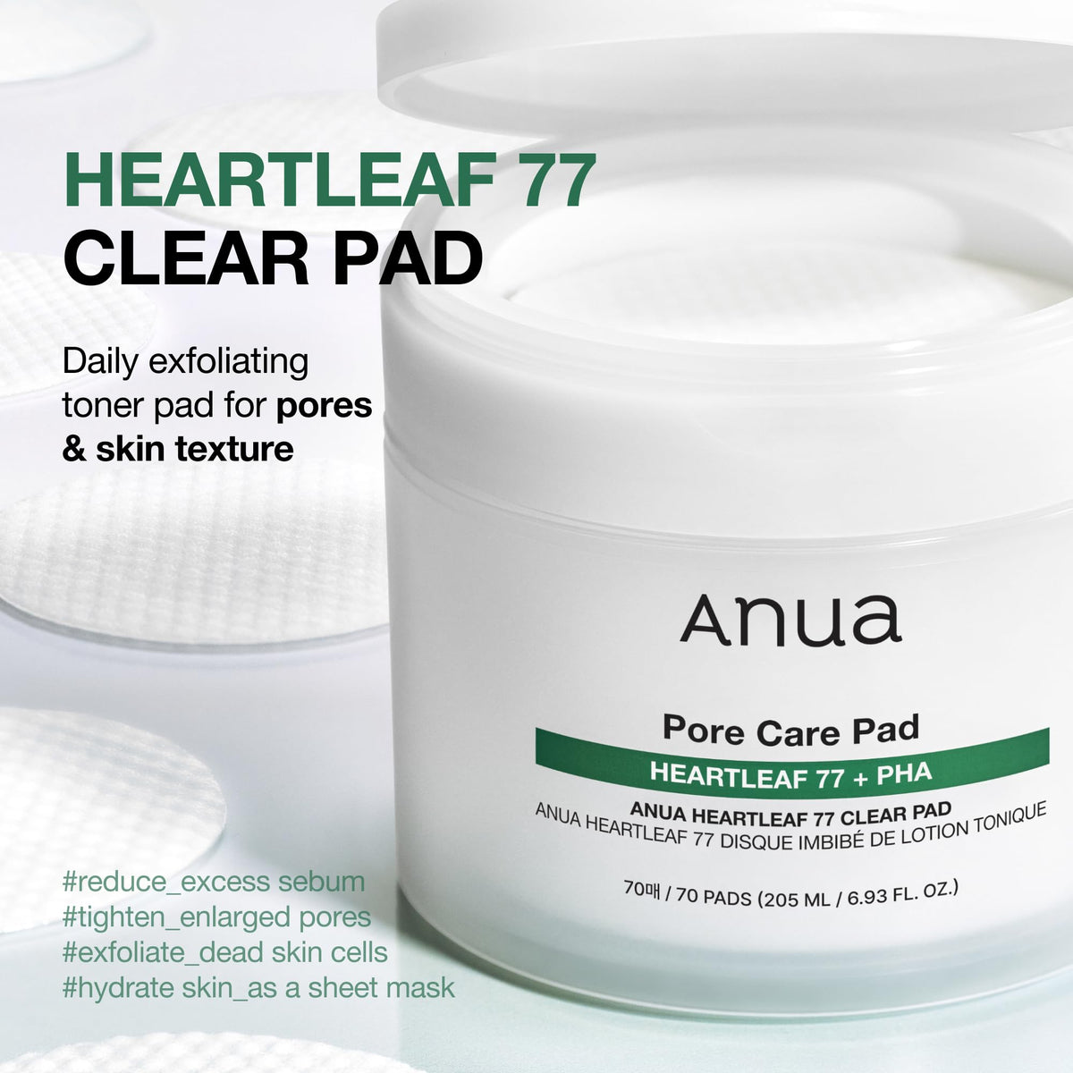 ANUA Tampons Tonnants Heartleaf 77 côté lisse