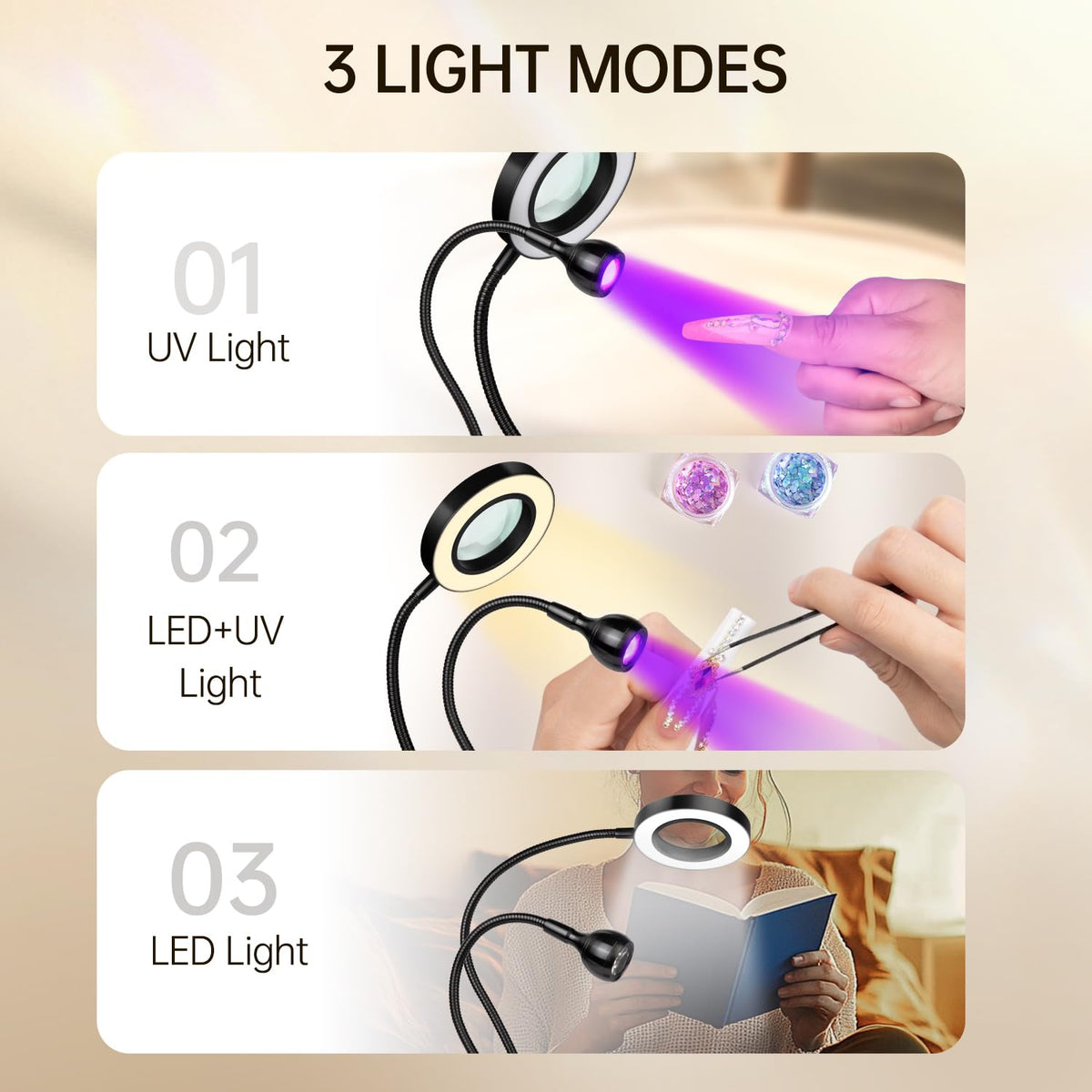 AORAEM Lampe UV LED Ongles vue latérale avec bras flexible
