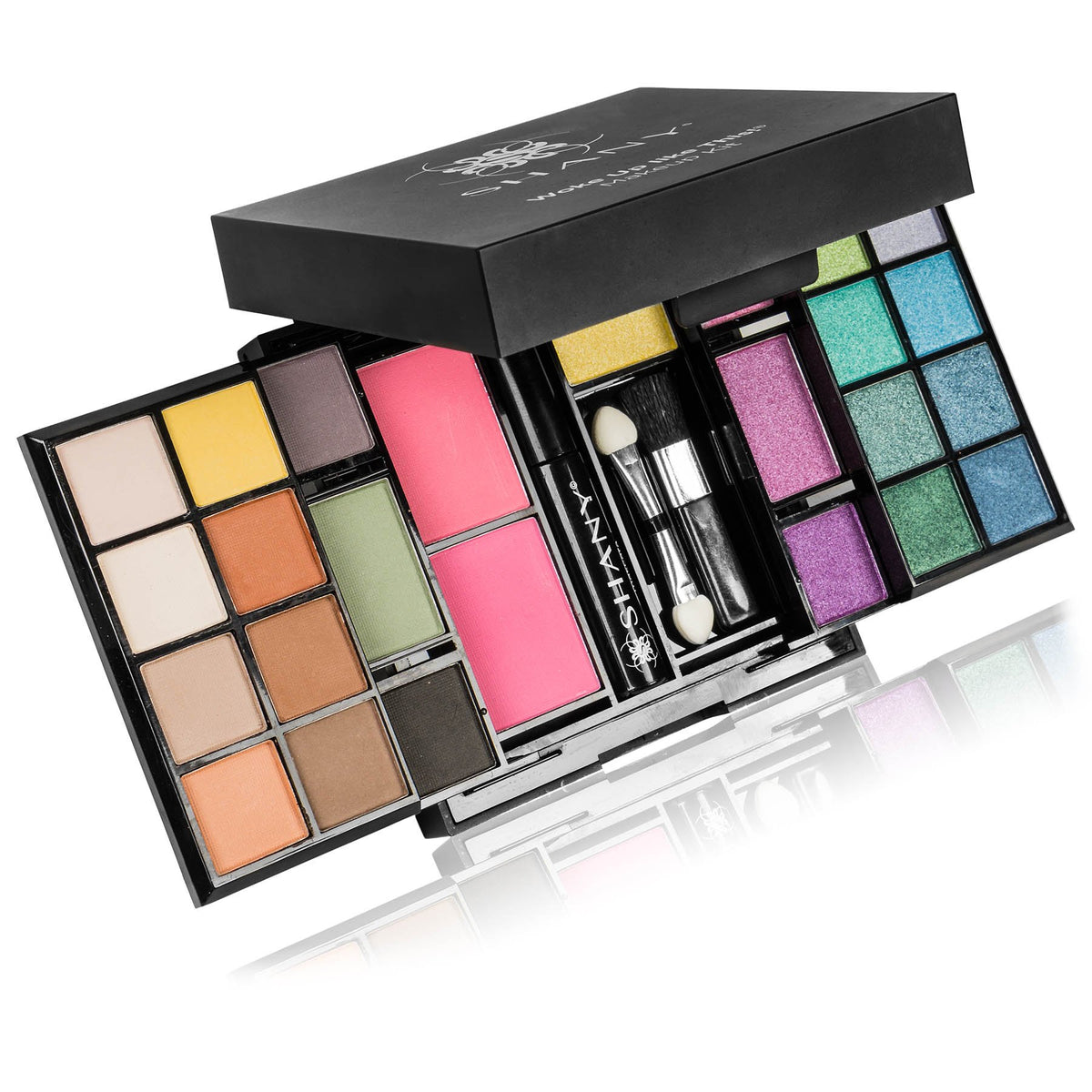 Aperçu des 23 ombres à paupières du kit de maquillage SHANY
