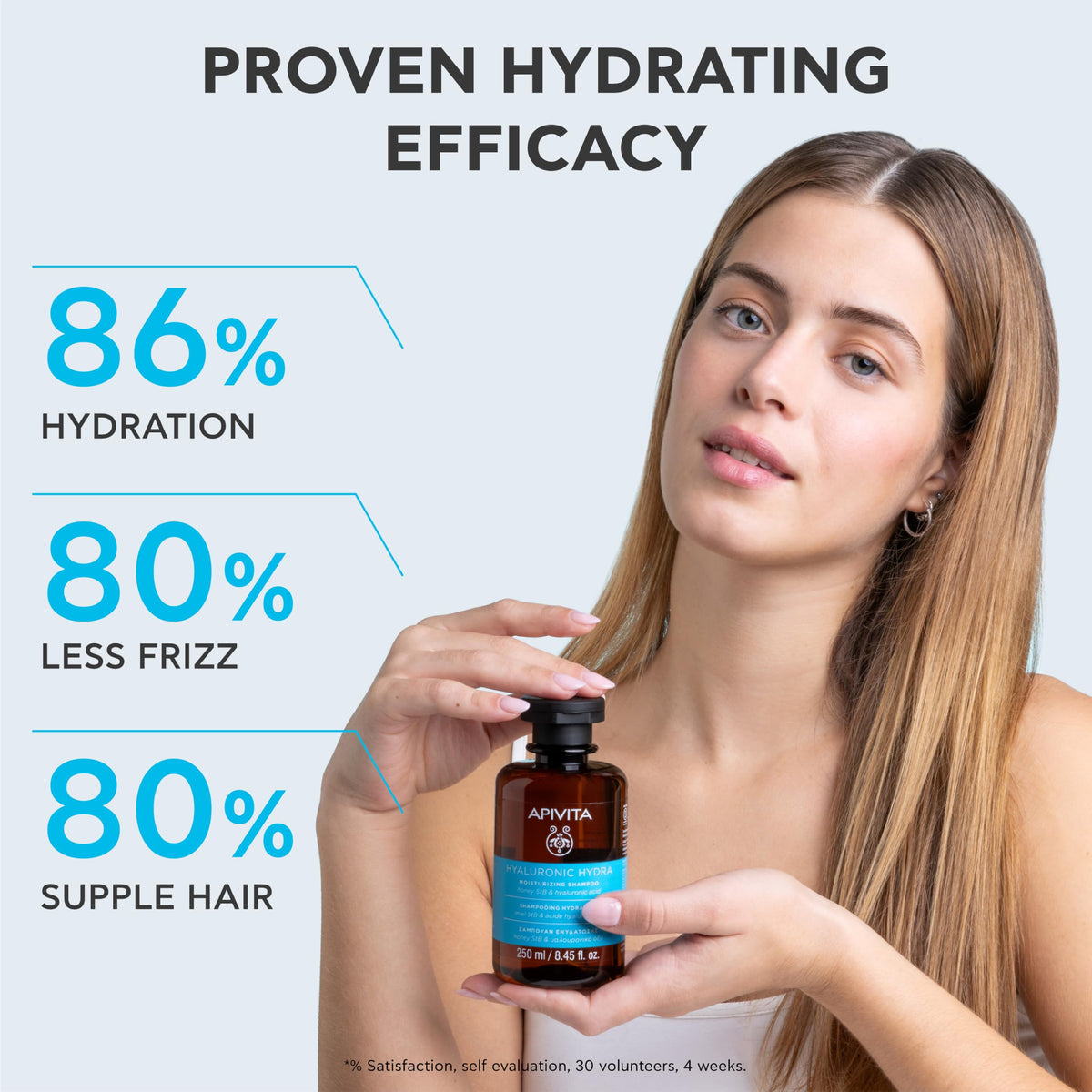 Apivita Shampoo HYALURONIC HYDRA 281g dans un environnement de salle de bain