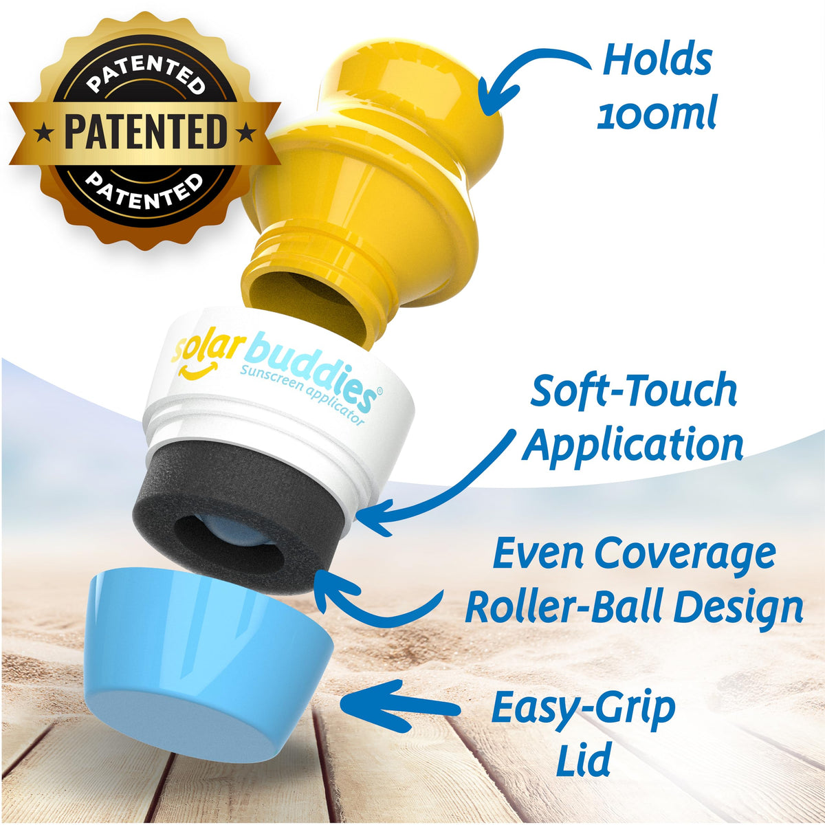 Applicateur de crème solaire Solar Buddies bleu avec bouchon