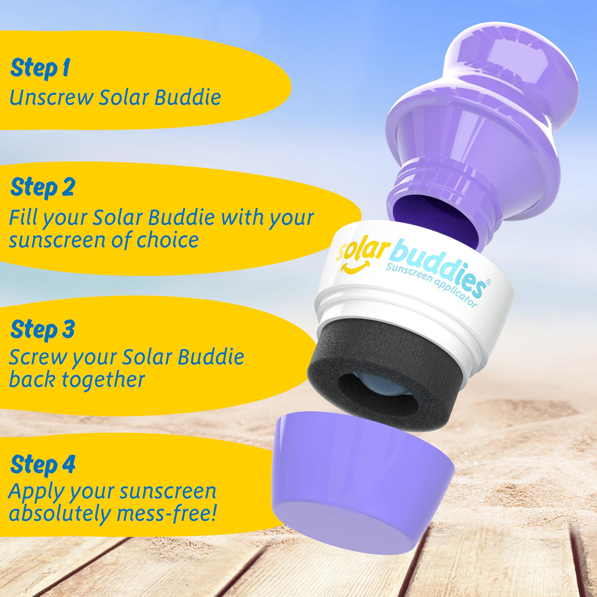 Applicateur de crème solaire Solar Buddies en situation de voyage