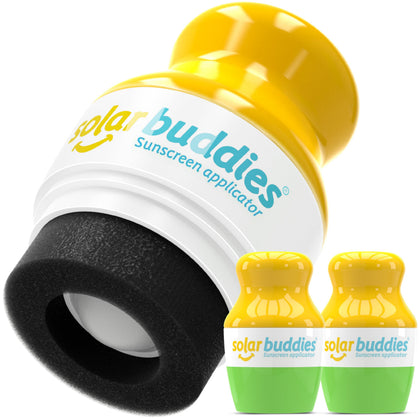Applicateur de crème solaire Solar Buddies vert modèle avant avec étiquette de capacité 100ml