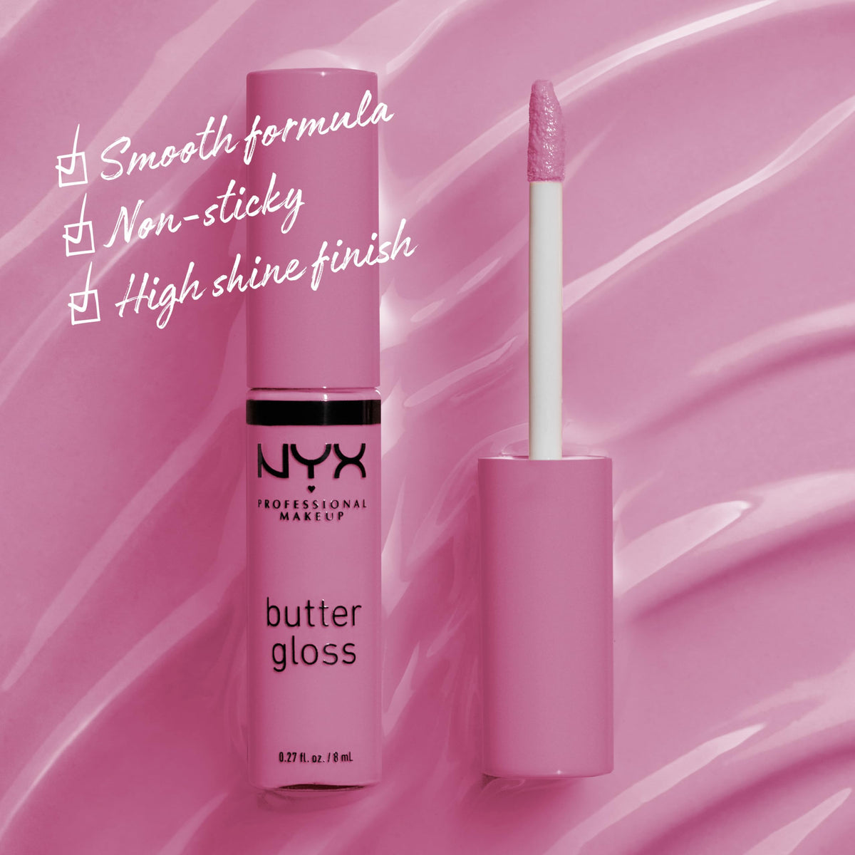 Applicateur du NYX Butter Gloss Eclair sur une surface