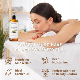 Application d'huile de jojoba sur des cheveux secs