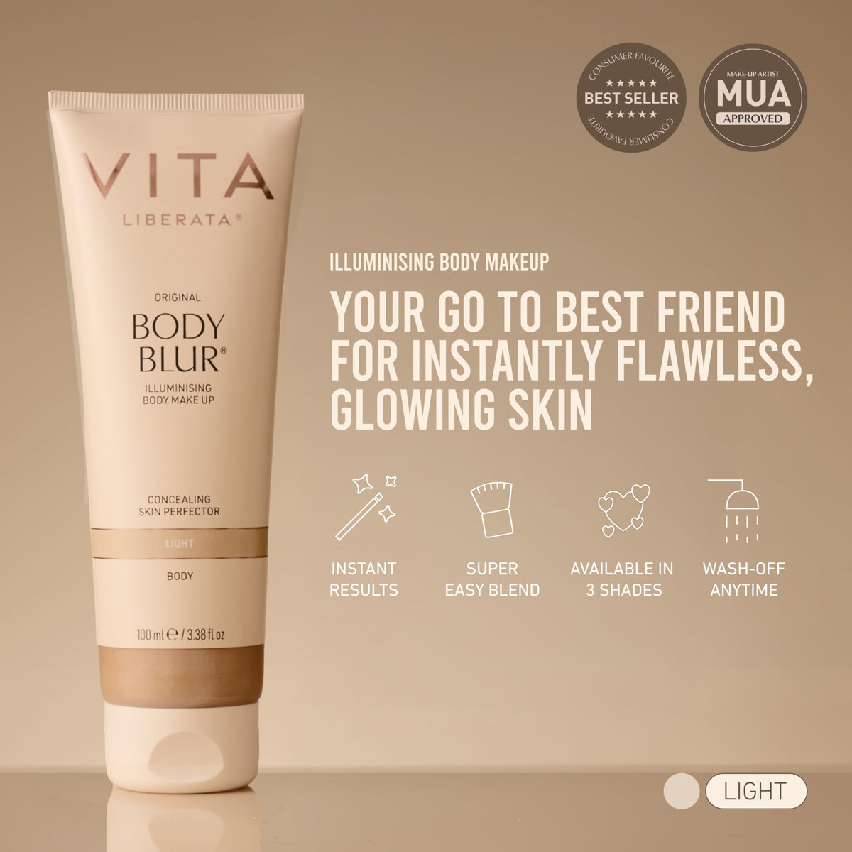 Application de Body Blur sur la peau avec une mitaine
