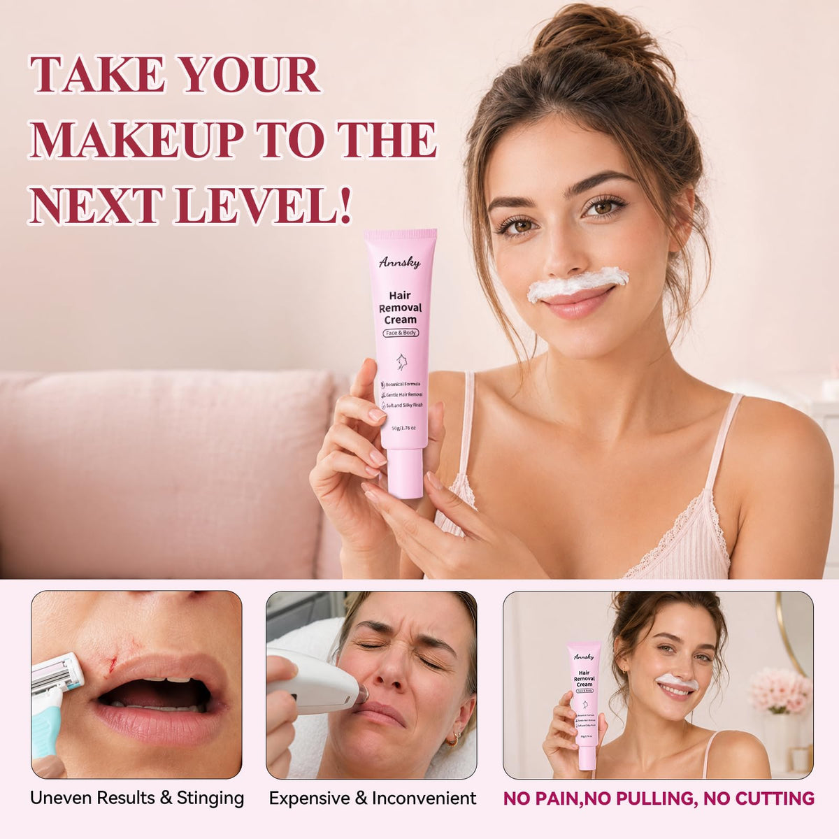 Application de crème épilatoire Annsky sur jambe