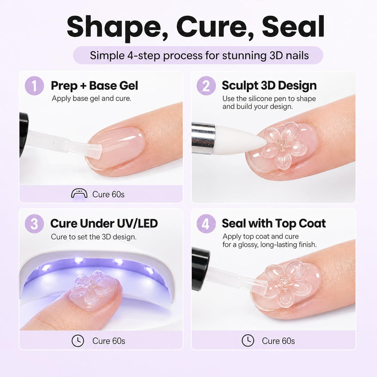 Application de gel à ongles 3D sur des ongles avec paillettes
