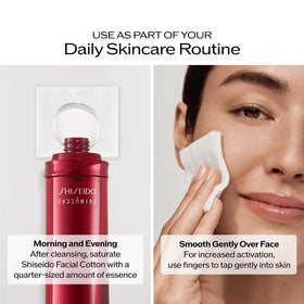 Application de l'essence Eudermine Shiseido sur le visage