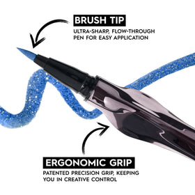 Application de l'eyeliner URBAN DECAY sur l'œil, mettant en avant la fluidité