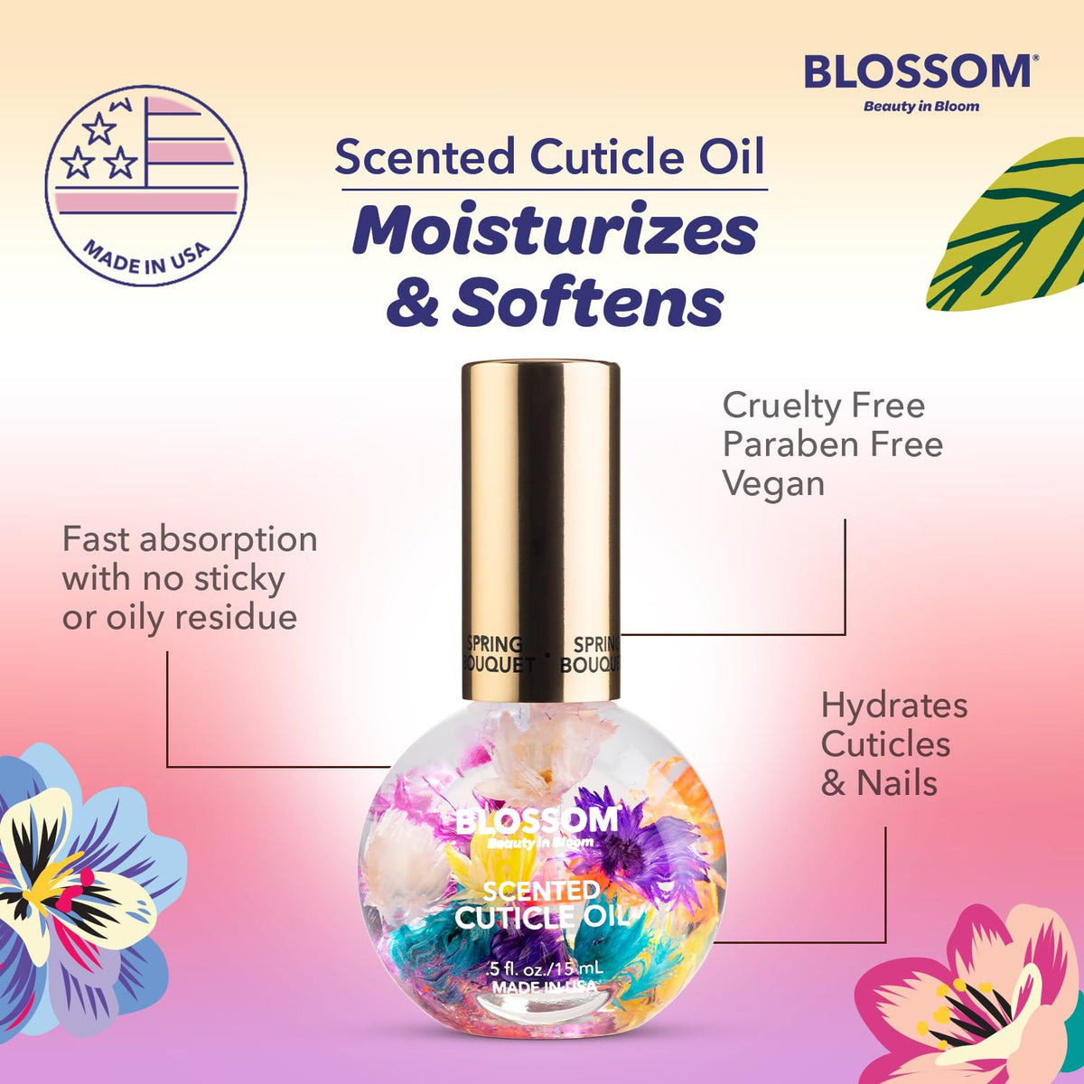 Application de l'huile à cuticules Blossom sur des ongles