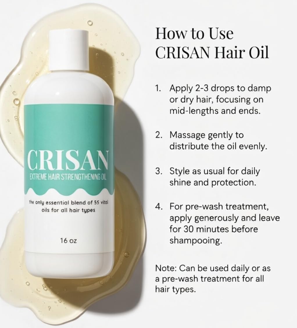 Application de l'huile CRISAN sur des cheveux