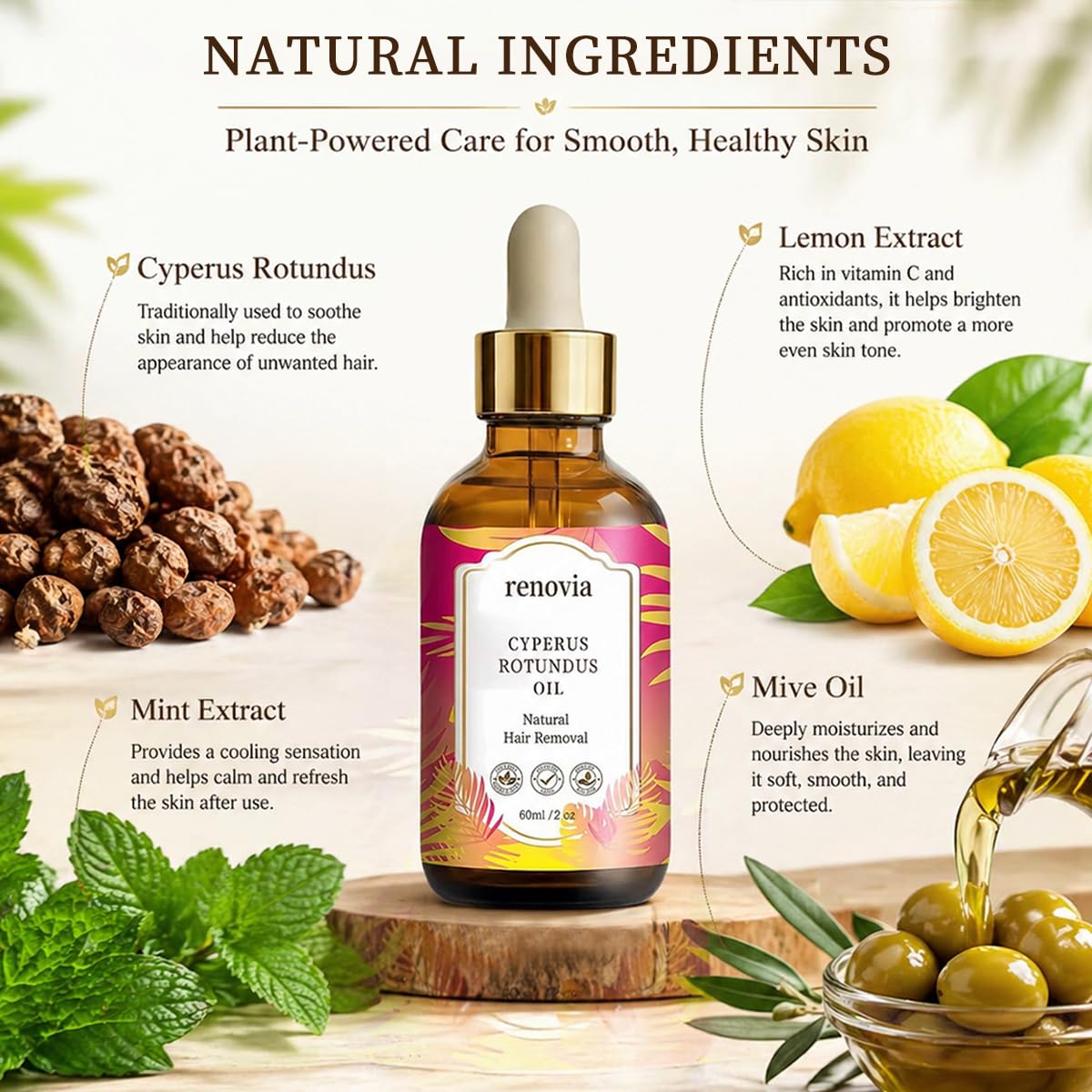 Application de l'huile de Cyperus Rotundus IYUWE sur la peau
