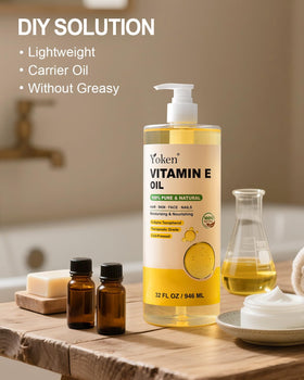 Application de l'huile de vitamine E sur la main