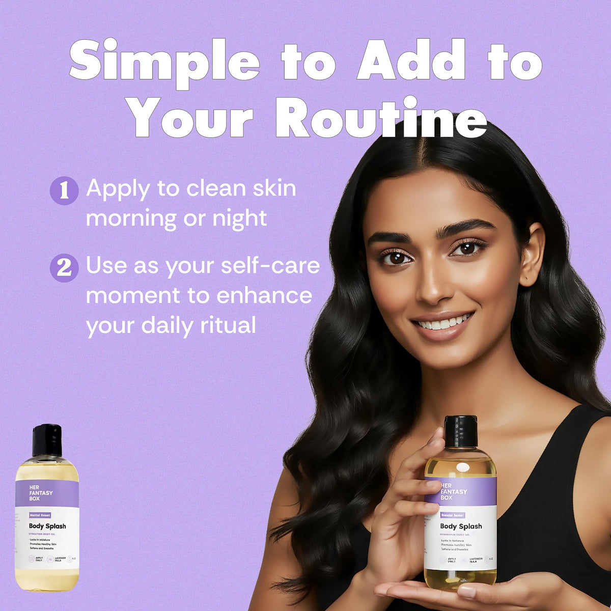 Application de l'huile parfumée Body Splash sur la peau