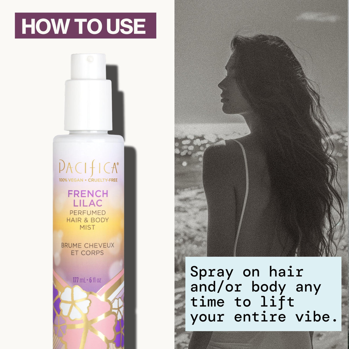 Application de la brume capillaire Pacifica sur un poignet