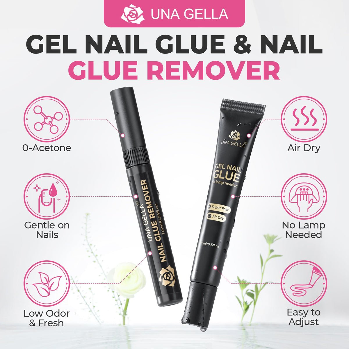 Application de la colle à ongles UNA GELLA sur des faux ongles