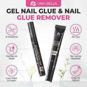 Application de la colle à ongles UNA GELLA sur des faux ongles