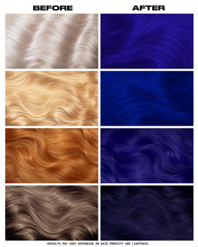 Application de la coloration semi-permanente Bleu Velvet sur cheveux