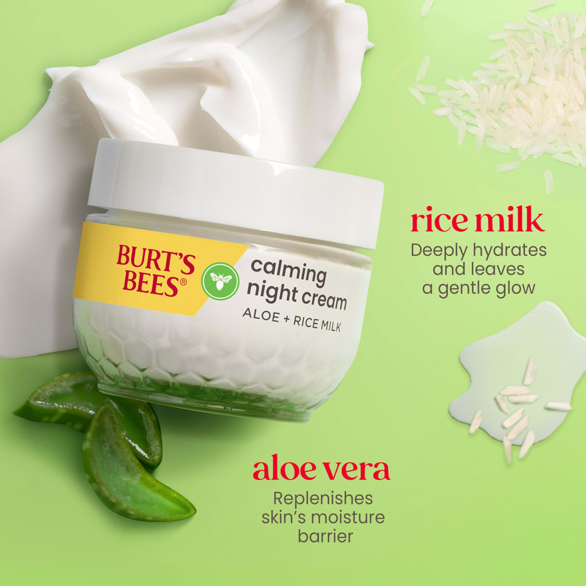 Application de la Crème de Nuit Apaisante Burt's Bees sur le visage