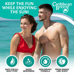 Application de la crème solaire Caribbean Breeze SPF 50 sur la peau