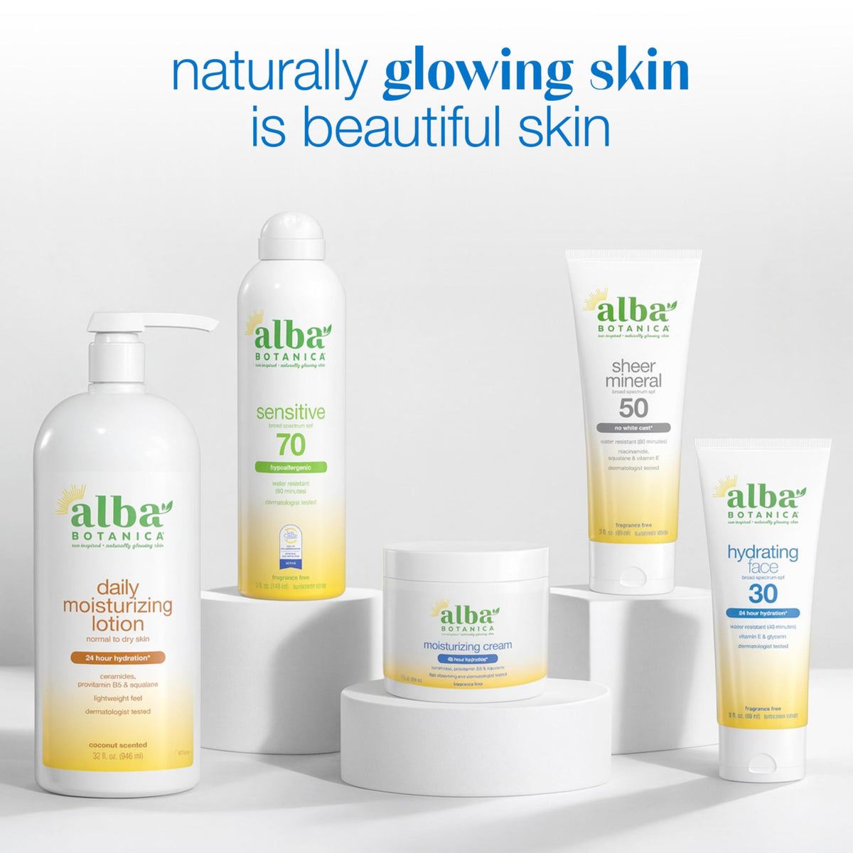 Application de la lotion Alba Botanica sur la peau