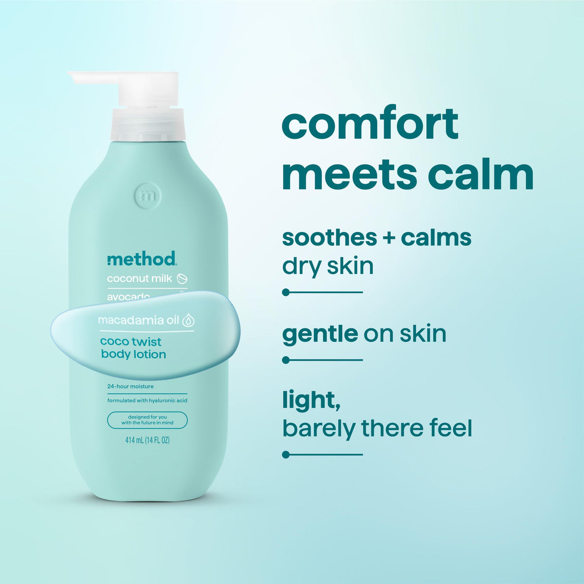 Application de la lotion corporelle Method sur la main