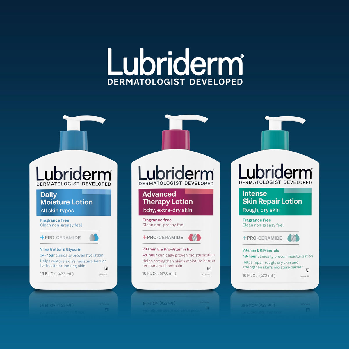 Application de la lotion Lubriderm sur la peau