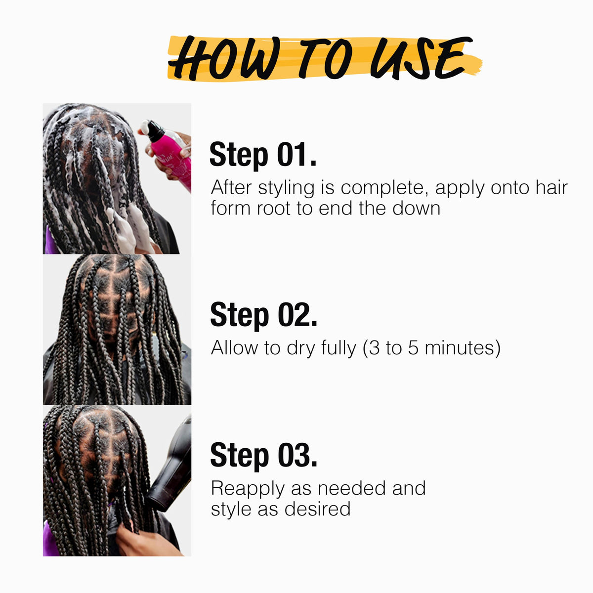 Application de la mousse EBIN NEW YORK sur des tresses