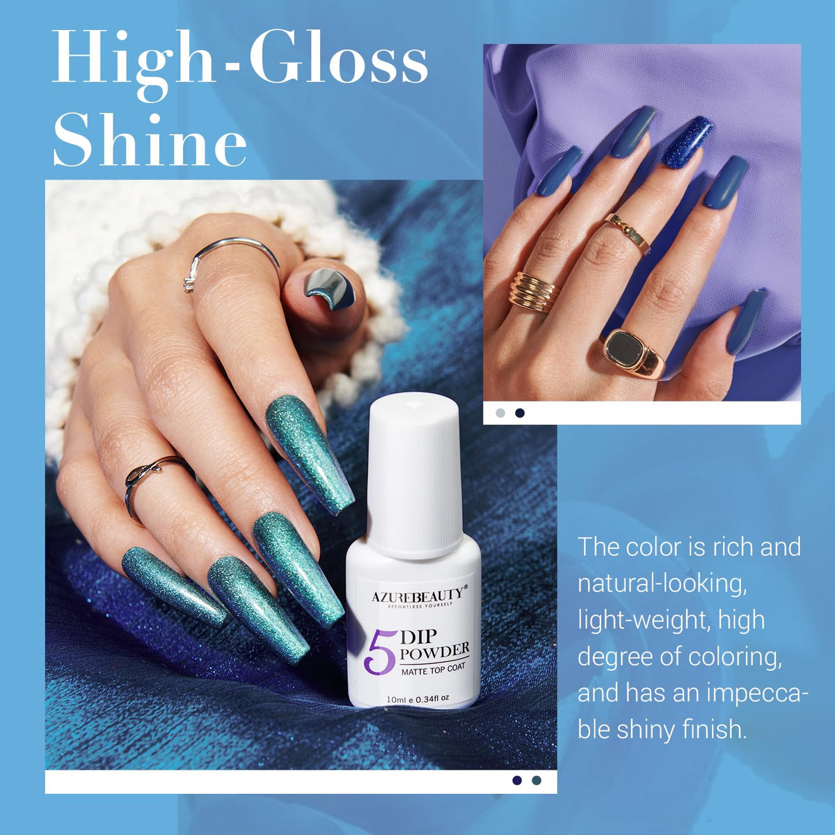 Application de la poudre à tremper AZUREBEAUTY sur des ongles