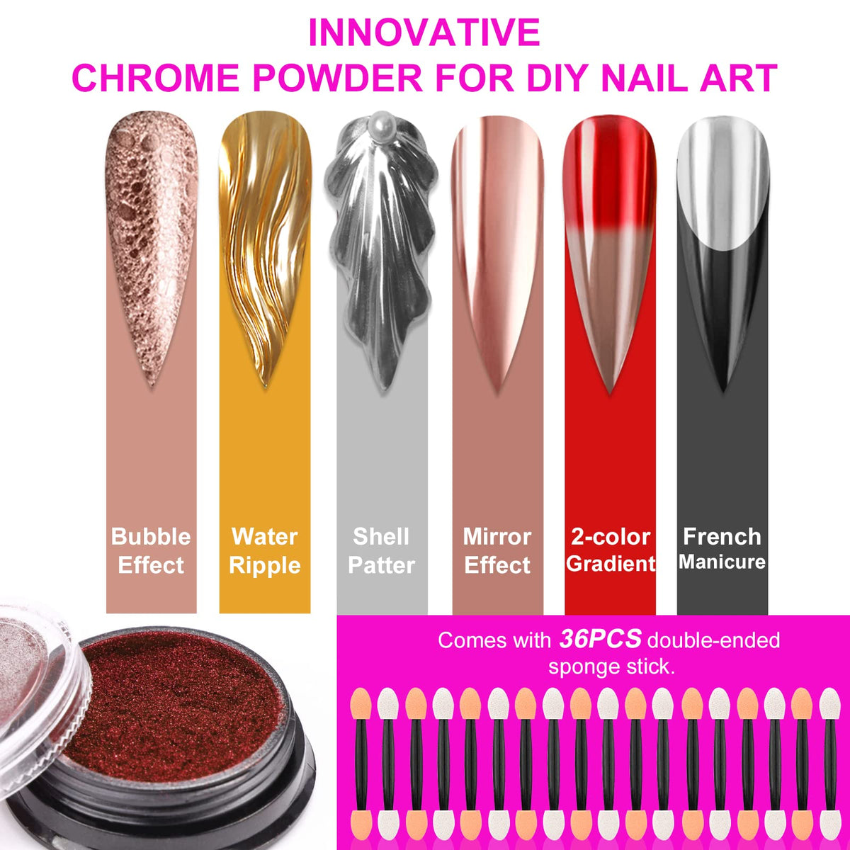 Application de la poudre chromée sur des ongles