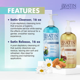 Application de nettoyant pré épilation SATIN SMOOTH sur la peau