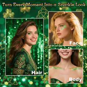 Application de paillettes vertes sur le visage