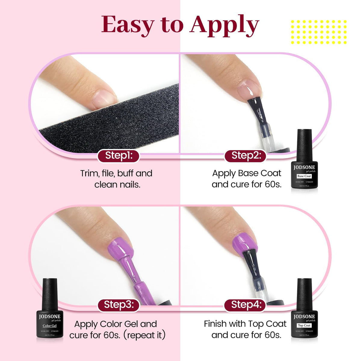 Application de vernis à ongles JODSONE sur des ongles