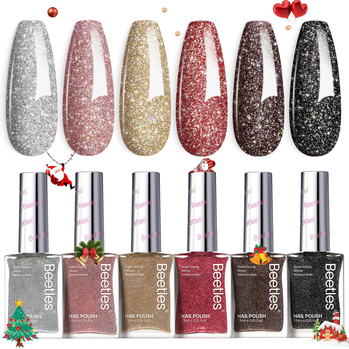 Application de vernis à ongles pailleté beetles sur des ongles
