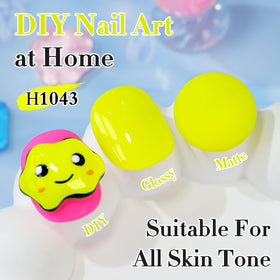 Application de vernis gel sur des ongles avec couleur jaune néon