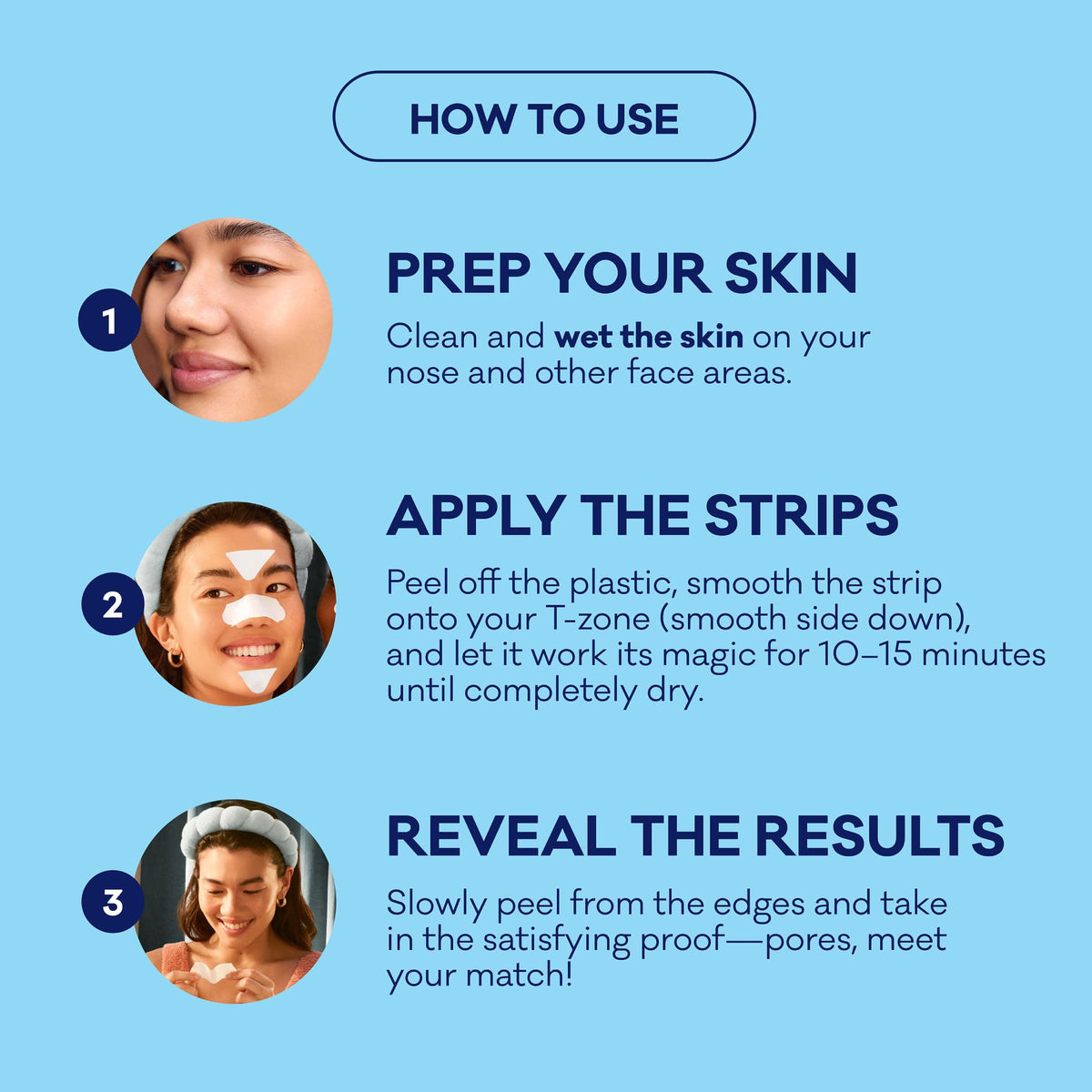 Application des bandes nettoyantes sur la peau du visage