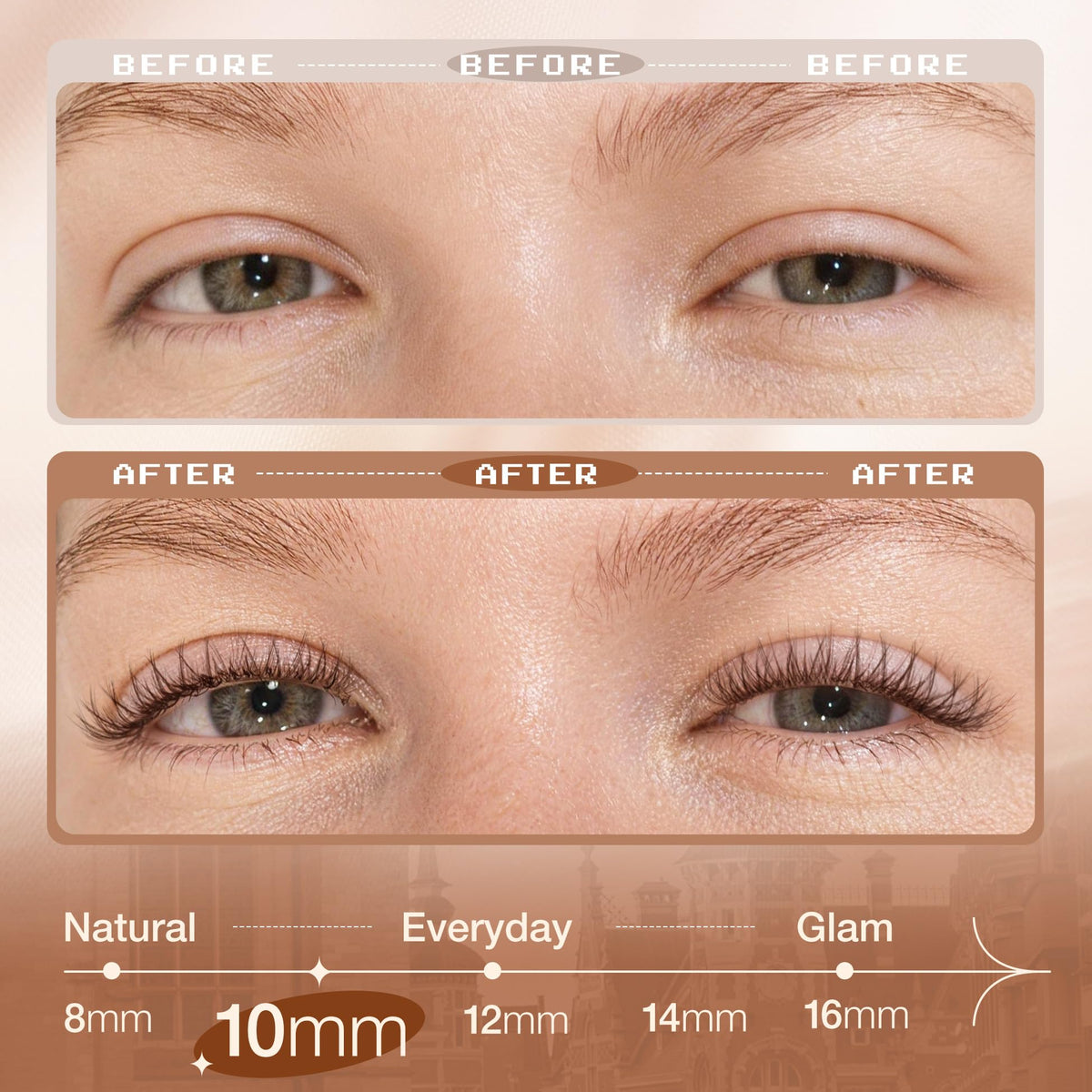 Application des cils à franges marron Mavphnee sur un modèle