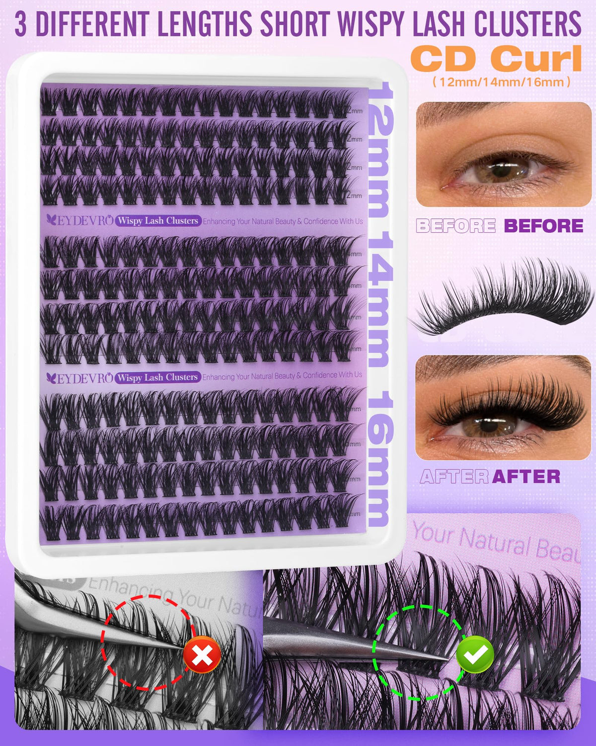 Application des faux cils wispy EYDEVRO sur un œil