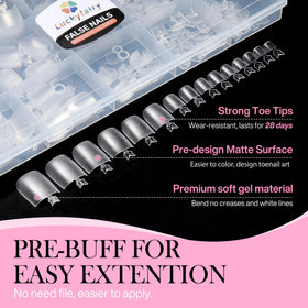 Application des faux ongles carrés Luckyfairy sur un pied