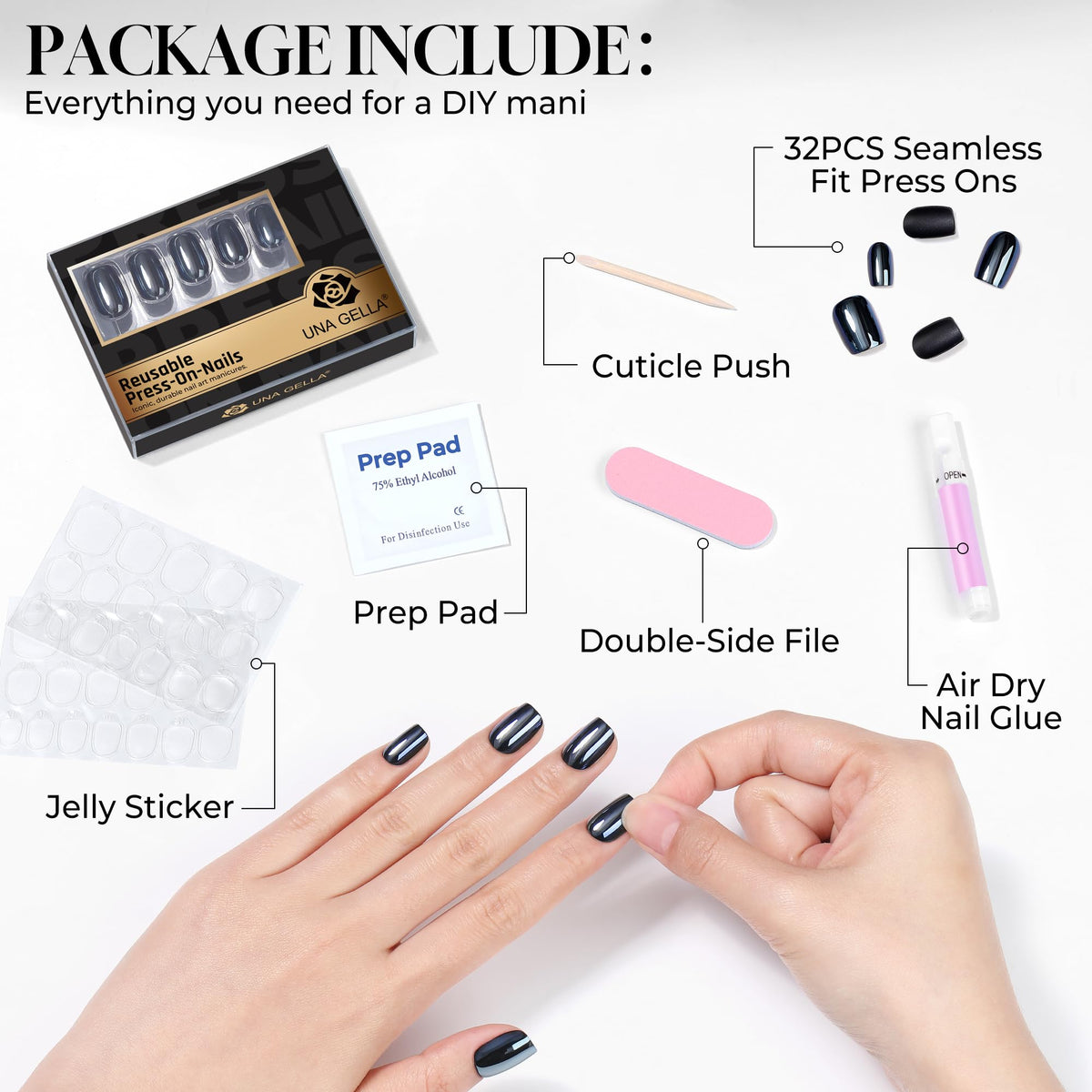 Application des faux ongles UNA GELLA sur des ongles naturels