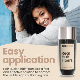 Application des fibres capillaires Hair Illusion sur cheveux